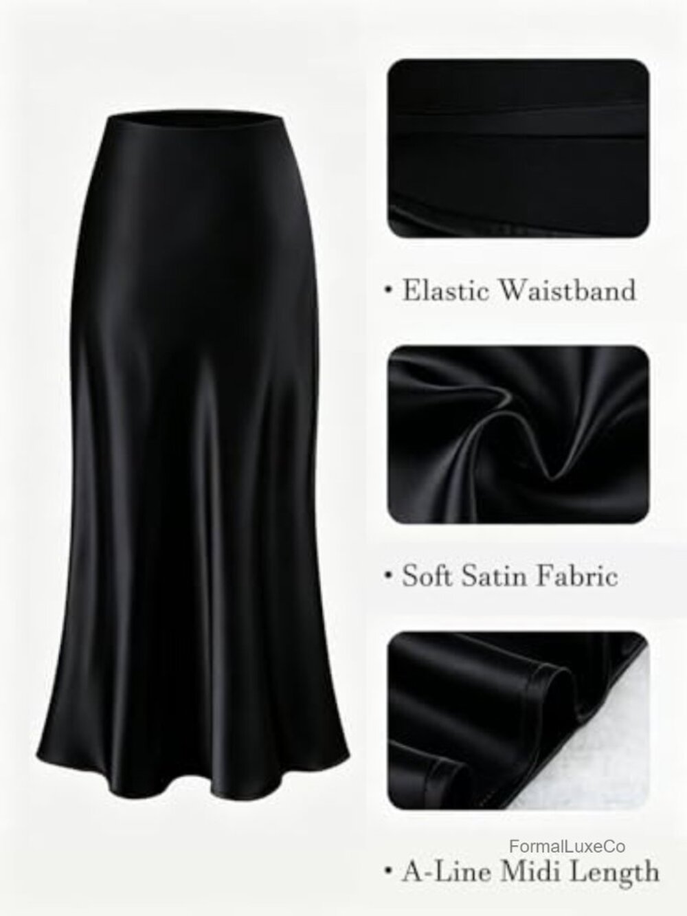 Satin Maxi Skirt High Waisted A-Line Flowy Ankle Length - Picture 5 of 6
